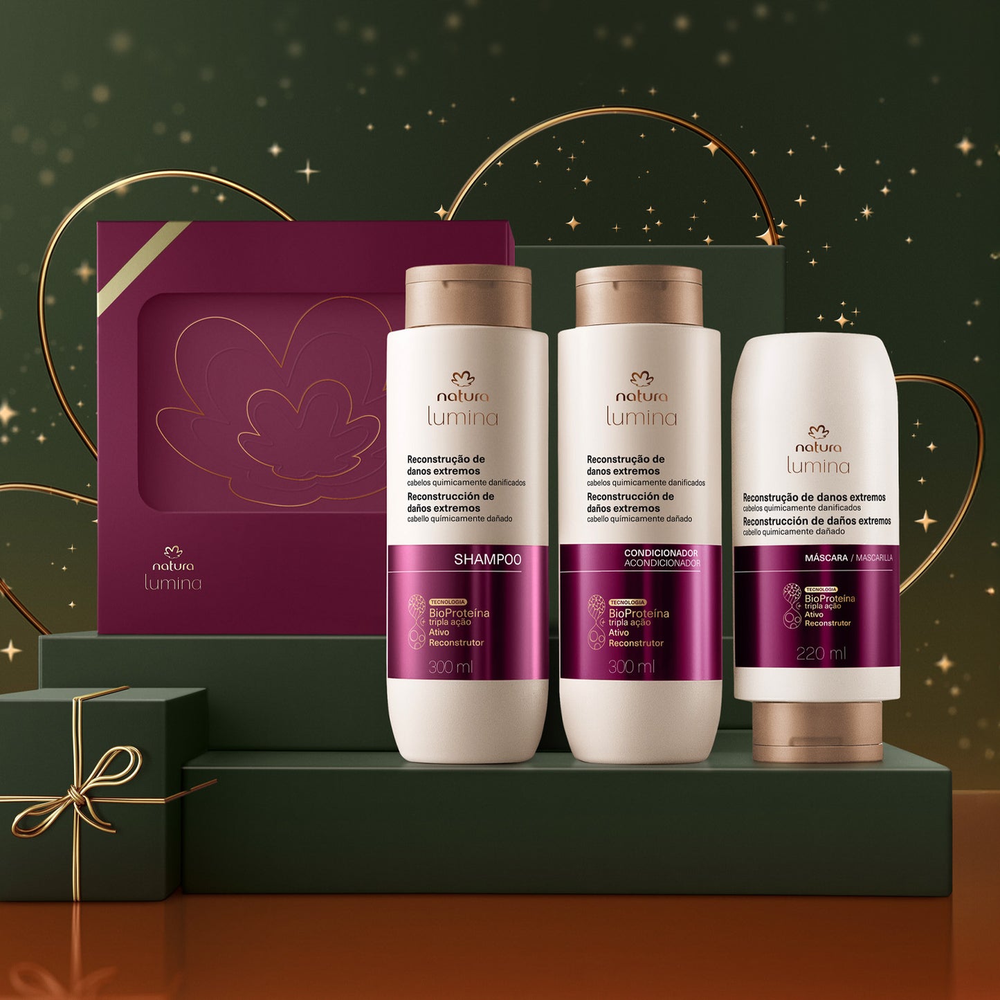 Presente Natura Lumina Reconstrução – 3 produtos + caixa exclusiva