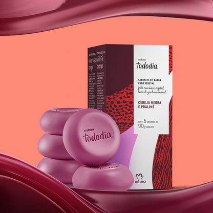 Natura Tododia – Sabonete em Barra Puro Vegetal Cereja Negra e Praliné (5x90g)