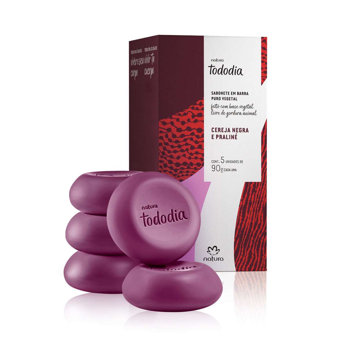 Natura Tododia – Sabonete em Barra Puro Vegetal Cereja Negra e Praliné (5x90g)