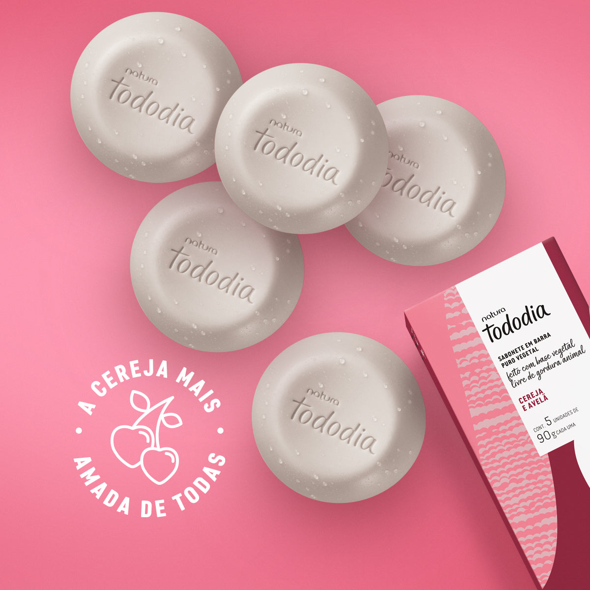 Natura Tododia – Sabonete em Barra Puro Vegetal Cereja e Avelã (5x90g)