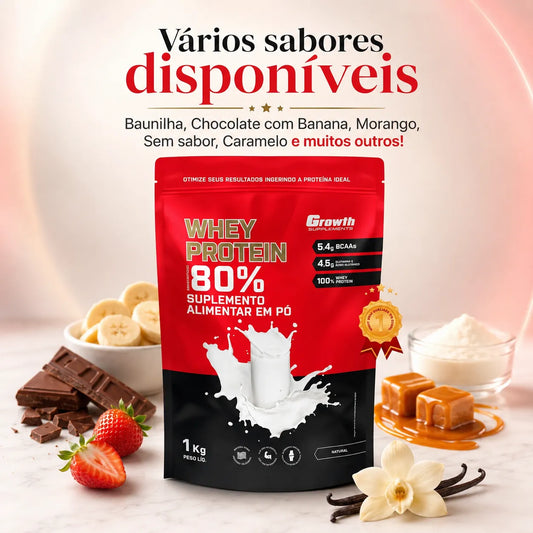Whey Protein Concentrado 1KG – Growth Supplements (Escolha seu Sabor)