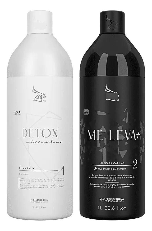 Zap Kit Progressiva Definitiva + Shampoo Detox 1 Litro Cada