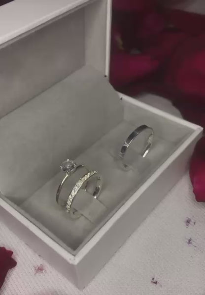 Sterling Silver Couple Rings – 2mm Fine Design with Zirconia Stones